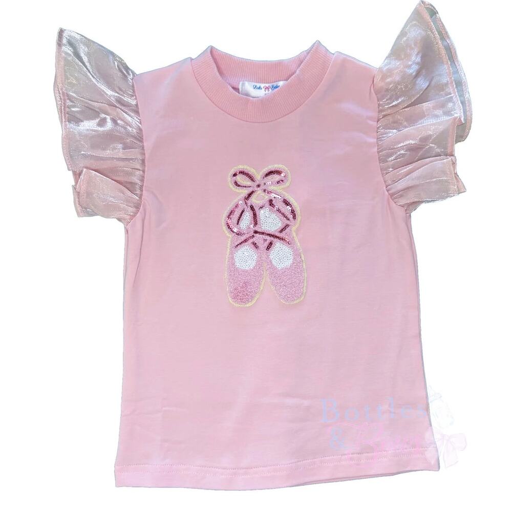 Lulu Bebe Lily Ballet Sequin Puff‎ Sleeve Top Light Pink NWT size 10
